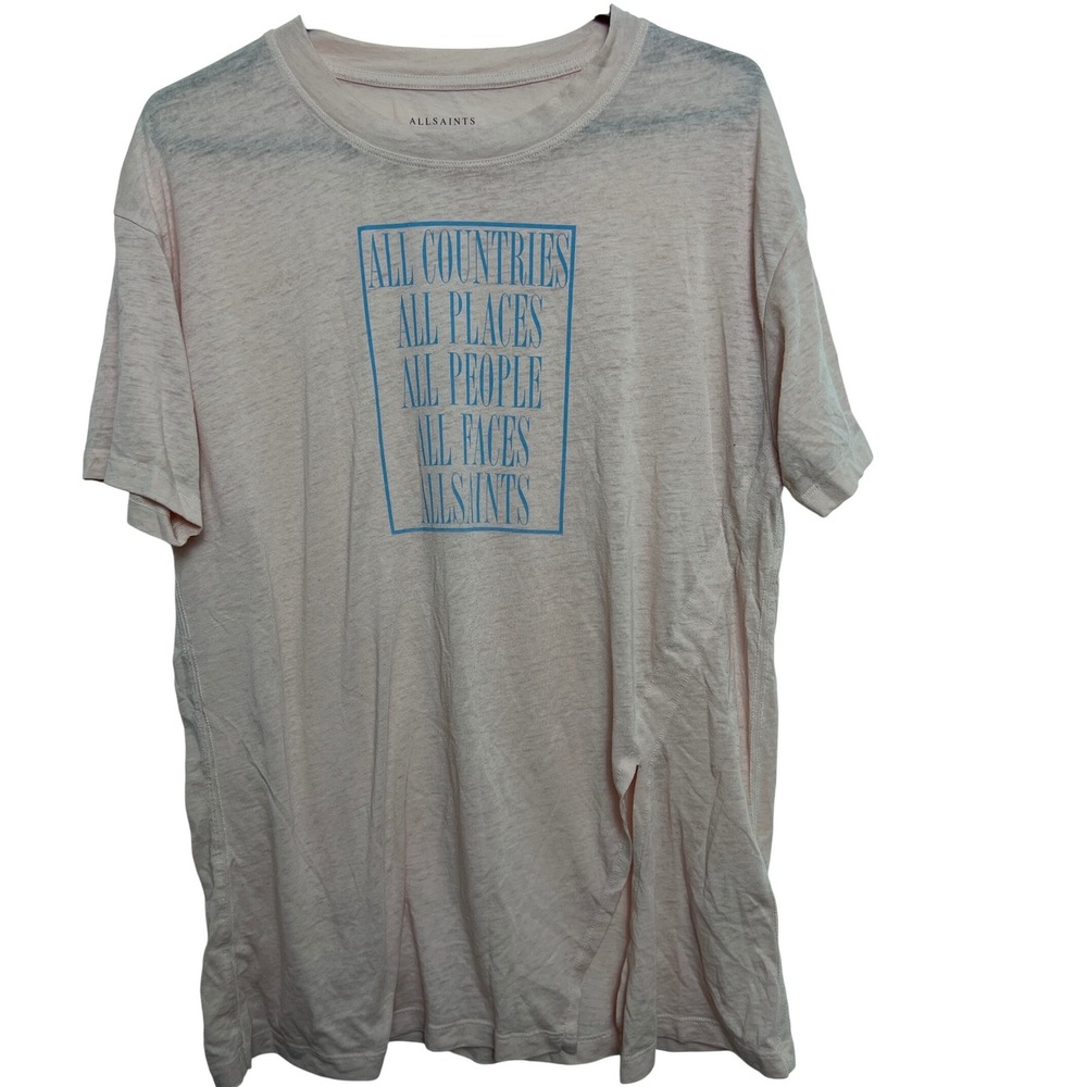 AllSaints Embrace Meli Tee Pink Graphic Print V-Neck Short Sleeve Women's Small‎